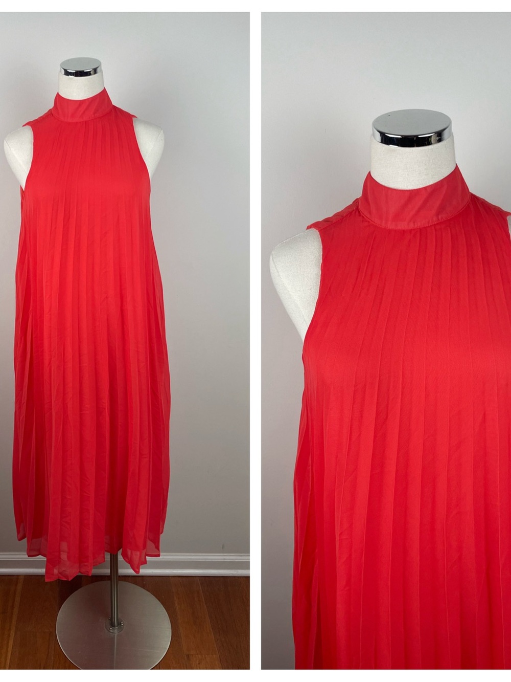 Nasty Gal Solid Orange Red Pleated Long Maxi Dress Women Size 4